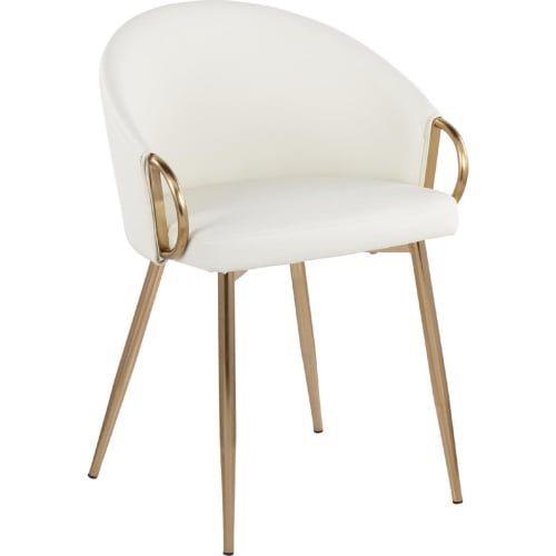 Claire Dining Chair in White Leatherette & Gold Metal